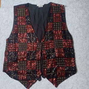 VGT The Everette Collection Woman’s Black Gold Beaded Vest Snap Button Size Med